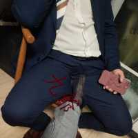 藏蓝锦纶踩正装奴裤裆